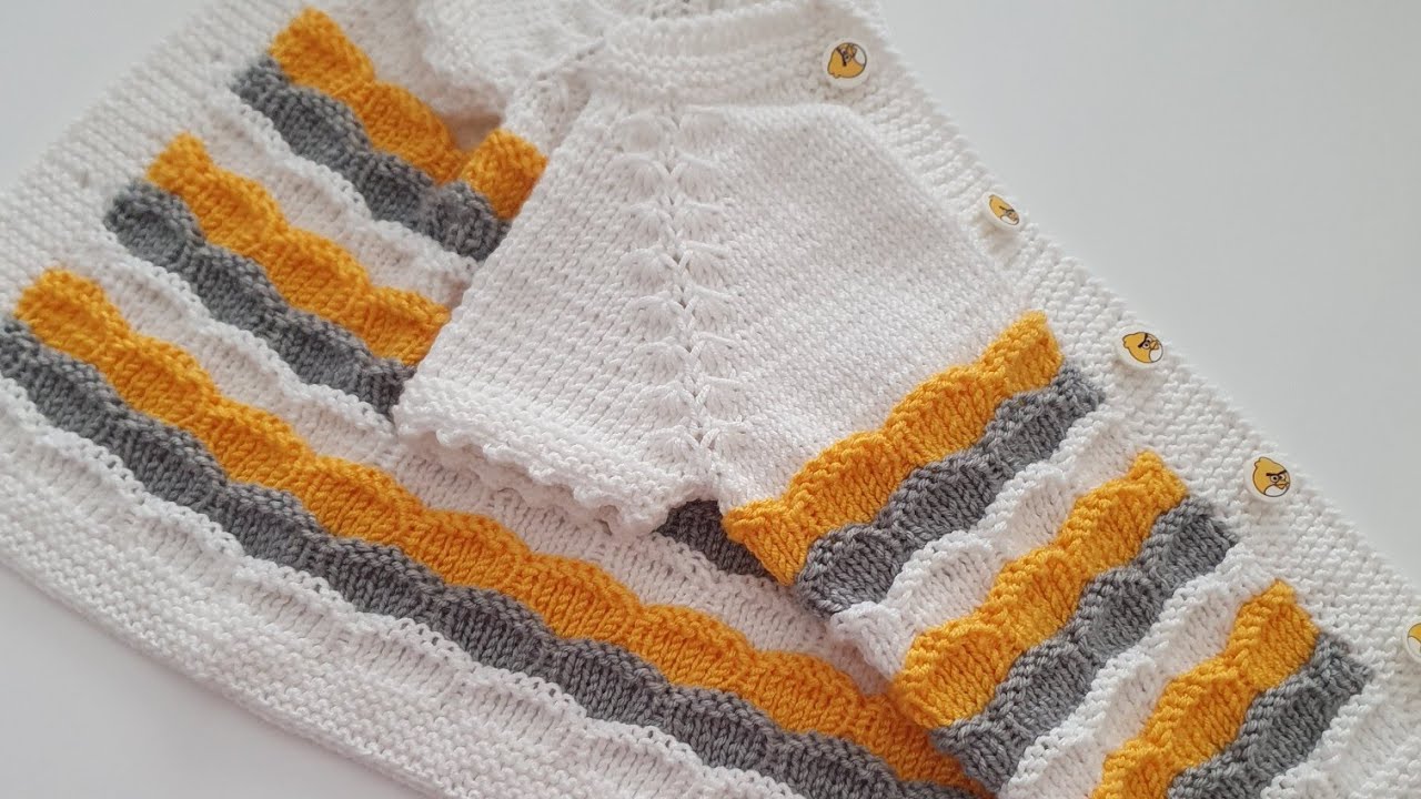 3 Renkli Kolay iki şiş yelek modeli ♡$ Yakadan başlamalı bebek yelek örnekleri ♡ 1 Yaş bebek yeleği