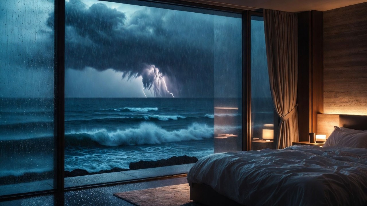 Ocean Waves with Heavy Rain 🌙 Deep Sleep & Insomnia Relief