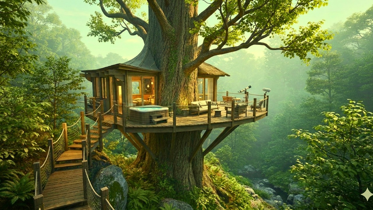 Building a Hidden Luxury Treehouse in the Deep Forest  Giant Tree ASMR