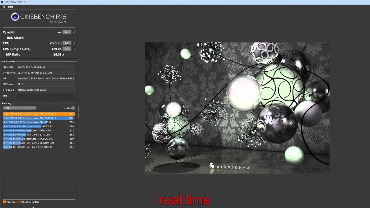 Cinebench R15 - Dual Xeon E5 2630 v3 (32 threads), 128GB RAM