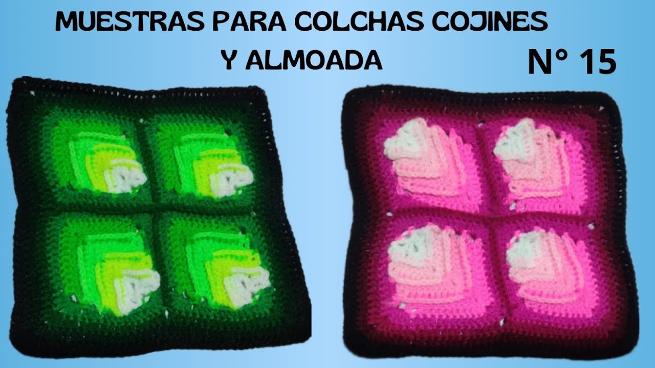 COMO TEJER MUESTRAS O CUADRADOS PARA COLCHAS DE CAMA, ALMOHADAS Y COJINES TEJIDO A CROCHET.