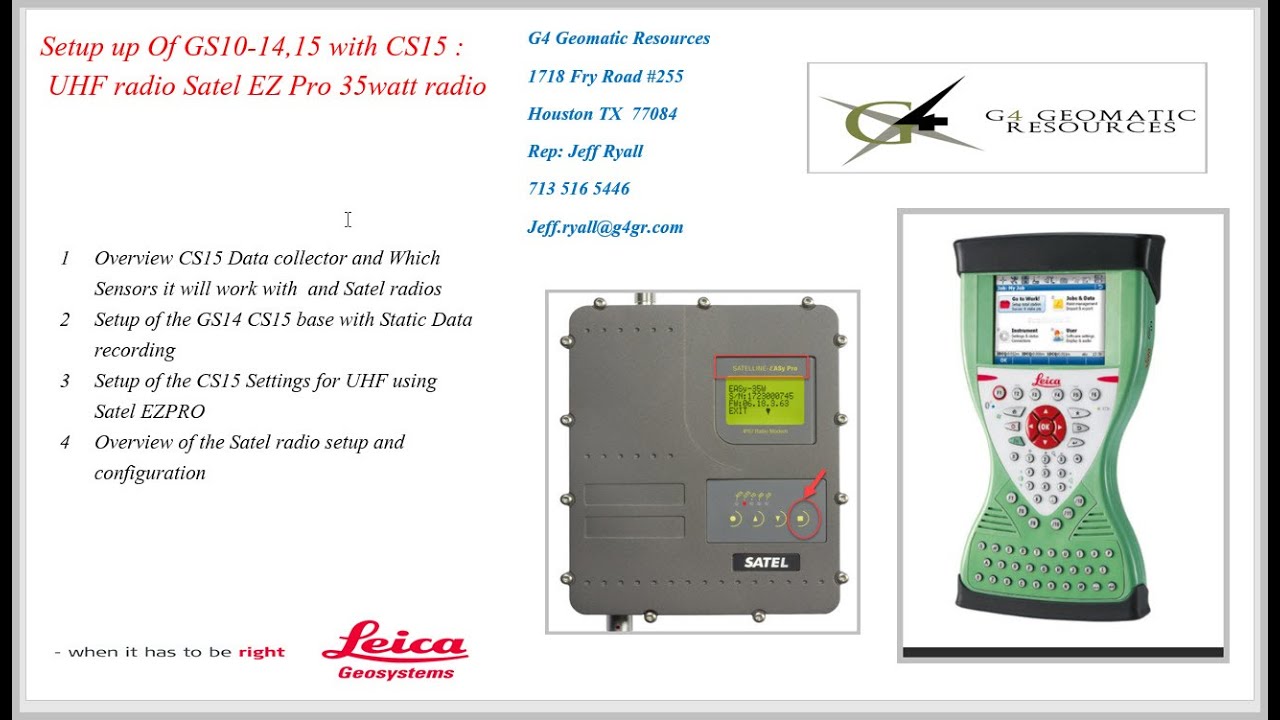 Leica UHF Radio Video 1 of 5: Cs15 & GS14 RTK UHF Base setup with Satel EZPRO 35 watt UHF radio