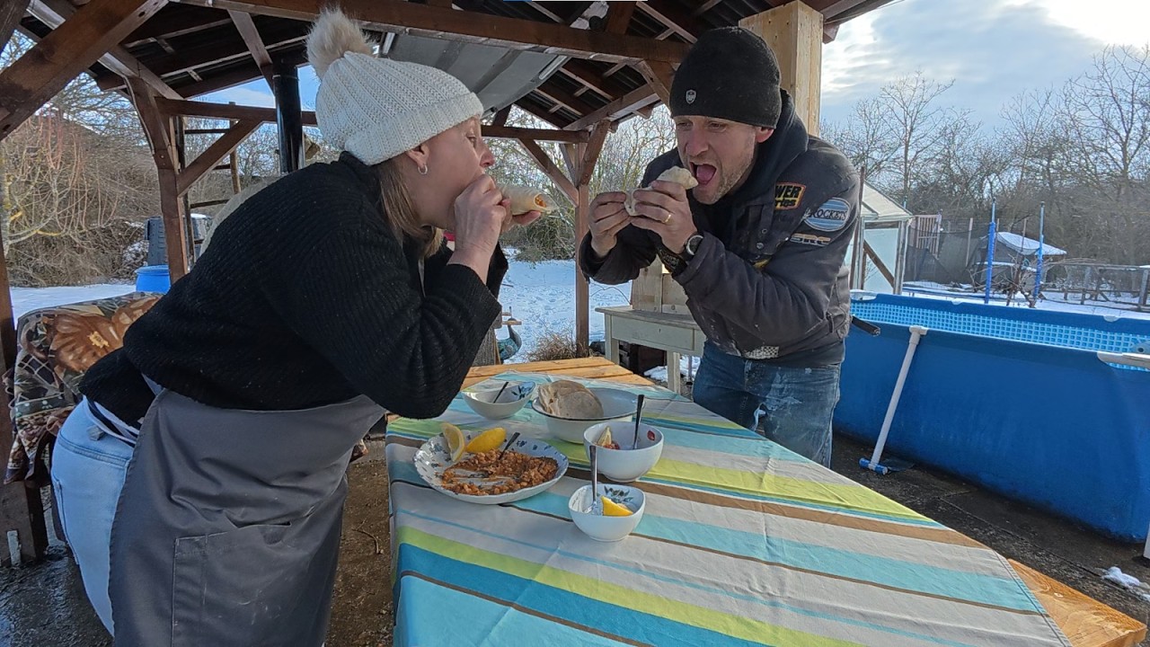 Butterfly Cottage make Homemade Refried Bean Wraps Cooked Outside in Bulgaria! #food #cooking
