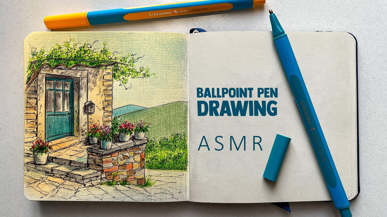 ASMR + ballpoint pen drawing⎪Relaxing Art 🏡 step by step