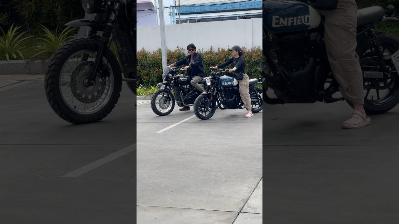 Thruxton 900 st&oacute;p Hunter 350 😎 #triumph #thruxton900scrambler #hunter350custom #hunter350scrambler