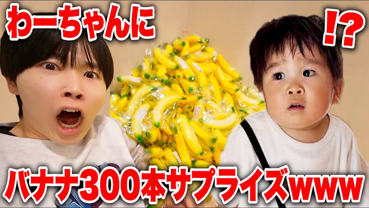 【サプライズ】わーちゃんにバナナ３００本プレゼントしたら大変なことにw