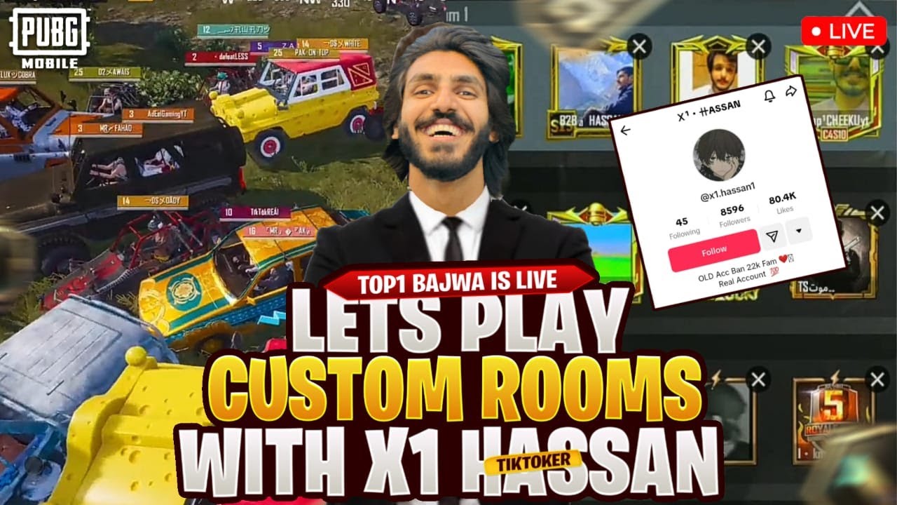 AJJ X1 HASSAN URF CHOTA DON IN MY TEAM TIKTOKERS + YOUTUBERS CUSTOM ROOM | TOP 1 BAJWA IS LIVE