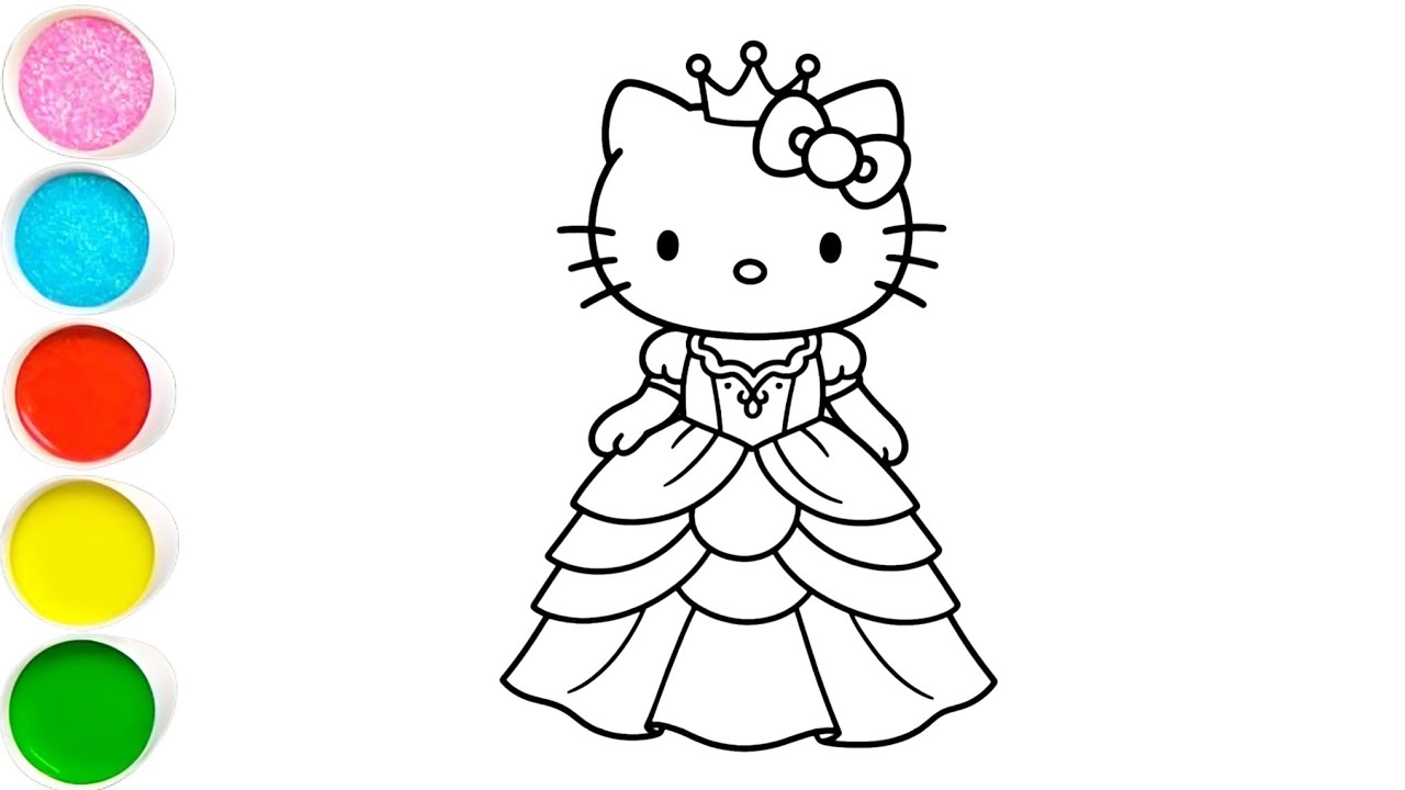 Рисунок, раскраска и иллюстрация принцессы Hello Kitty для детей и малышей.