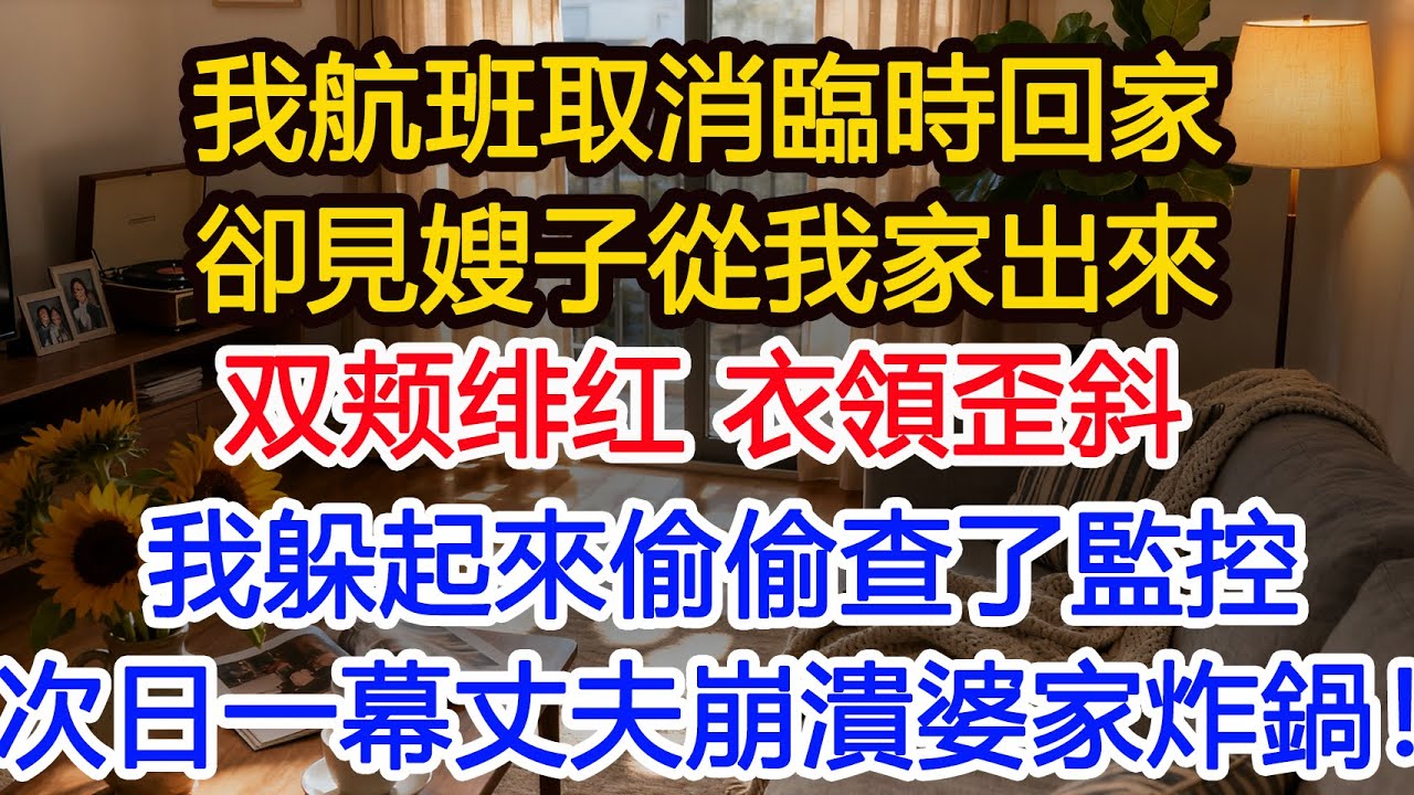 我航班取消臨時回家，卻見嫂子從我家出來，双颊绯红衣領歪斜。我躲起來偷偷查了監控，我1舉動次日丈夫崩潰婆家炸鍋！！#為人處世 #正能量 #故事分享 #生活經驗 #情感