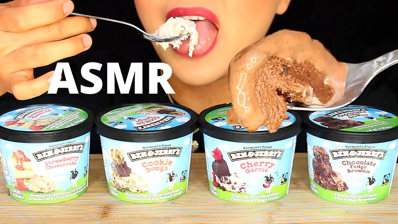 ASMR Ben & Jerry's MINI ICE CREAM CUPS Eating Sounds MUKBANG