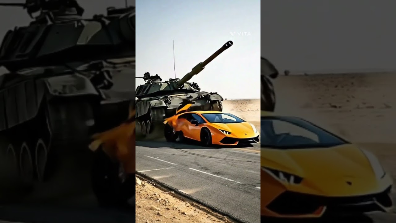 Military tank crush the luxury car #carvsmachine #tinyvsgiant  #vehicleshowdown #military #crash