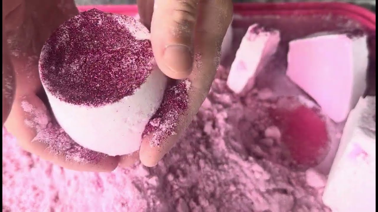 Pink glitter baking soda ASMR