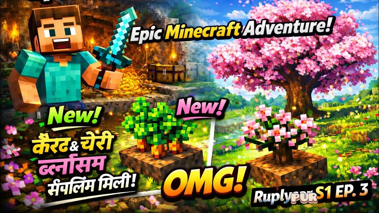 Ruplypur S1 EP #3 😱 Cherry Blossom & Carrot Sapling Finally Found! | Epic Minecraft Adventure 🌸🥕