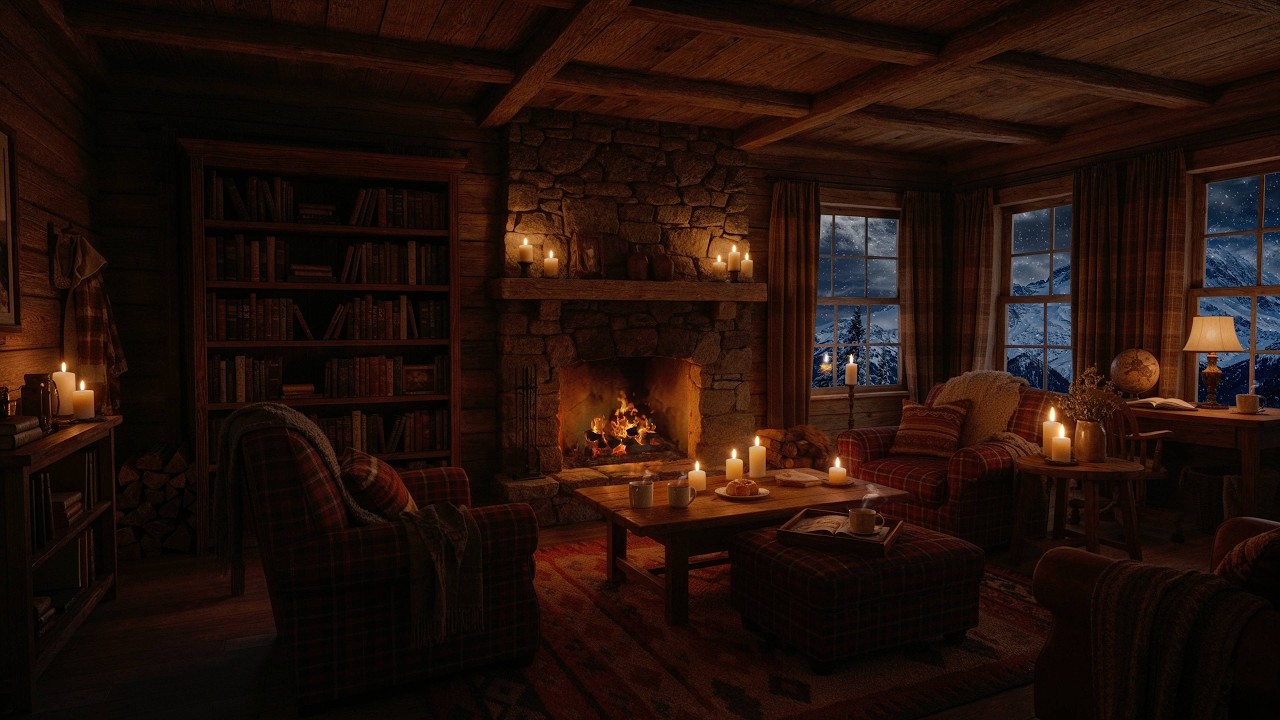 Work & Study in a Cozy Cabin ❄️ Fireplace and Snow Ambience