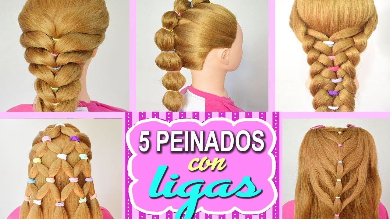 5 PEINADOS: Cómo hacer Recogidos con Ligas para Niñas con Trenzas FACILES - RAPIDOS y BONITOS