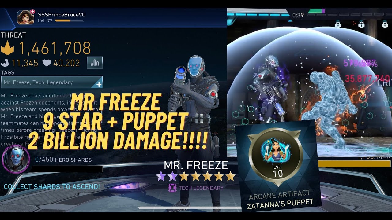 Mr.Freeze *9STARS * + PUPPET DOES 2BILLION DAMAGE - NO RAVEN/ BRAINIAC| Solo Raid Injustice 2 mobile