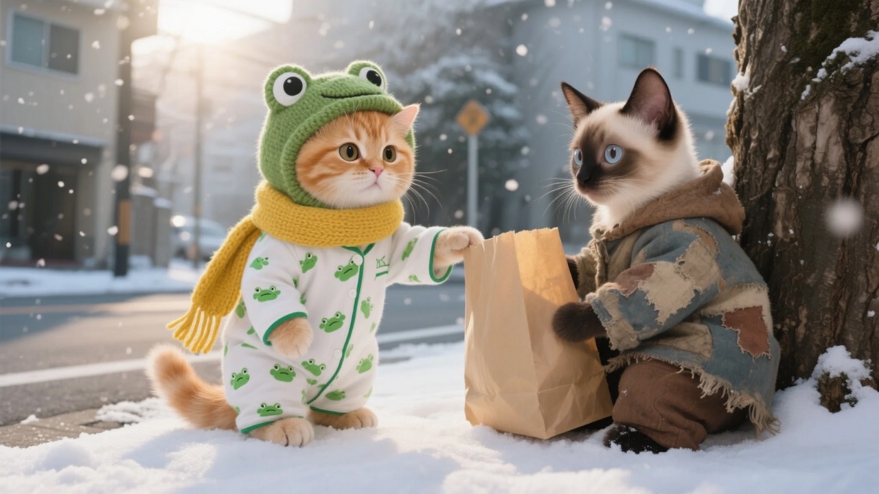 Kind Ginger Kitten Gives Christmas Gifts to Poor Cats😿, Mama Cat Support with Unexpected Gifts 🎁