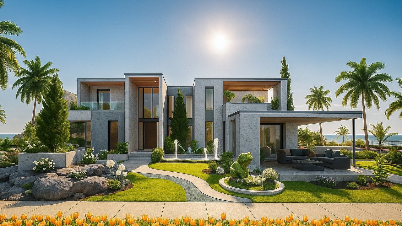 PUBG Mobile Best House Design | Level 35–40 Modern Villa with Beautiful Garden & Fountain 🌴✨