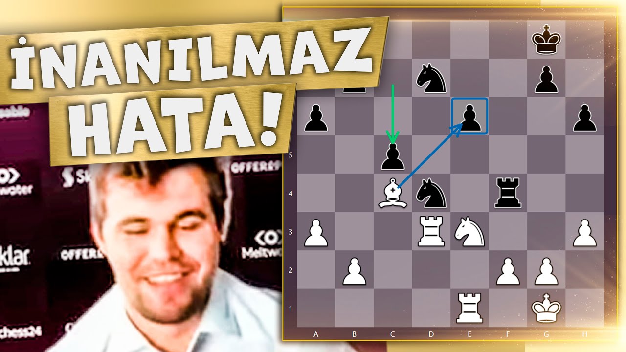 Magnus Carlsen İnanılmayacak Kadar Basit Bir Hata Yapıyor ve G&uuml;lmeye Başlıyor (G&ouml;r&uuml;nt&uuml;lerle)