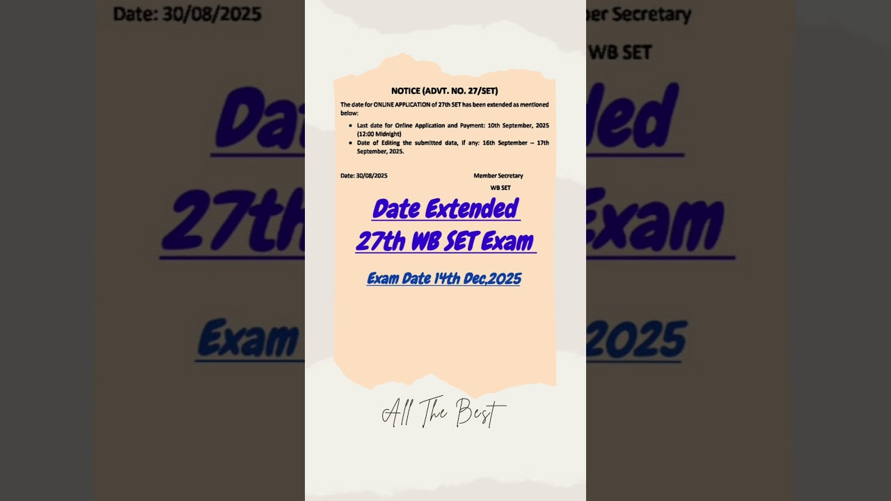 Date Extended 27th WB SET Exam 2025 | WB SET | #wbslst #wbslst2025 #wbset #wbset2025 #wbcsc #ssc