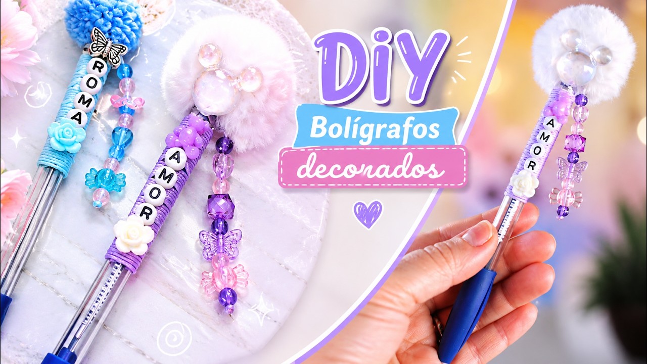 Bolígrafo/Lapicero con letras, hilo y decoraciones💙 Tutorial paso a paso!