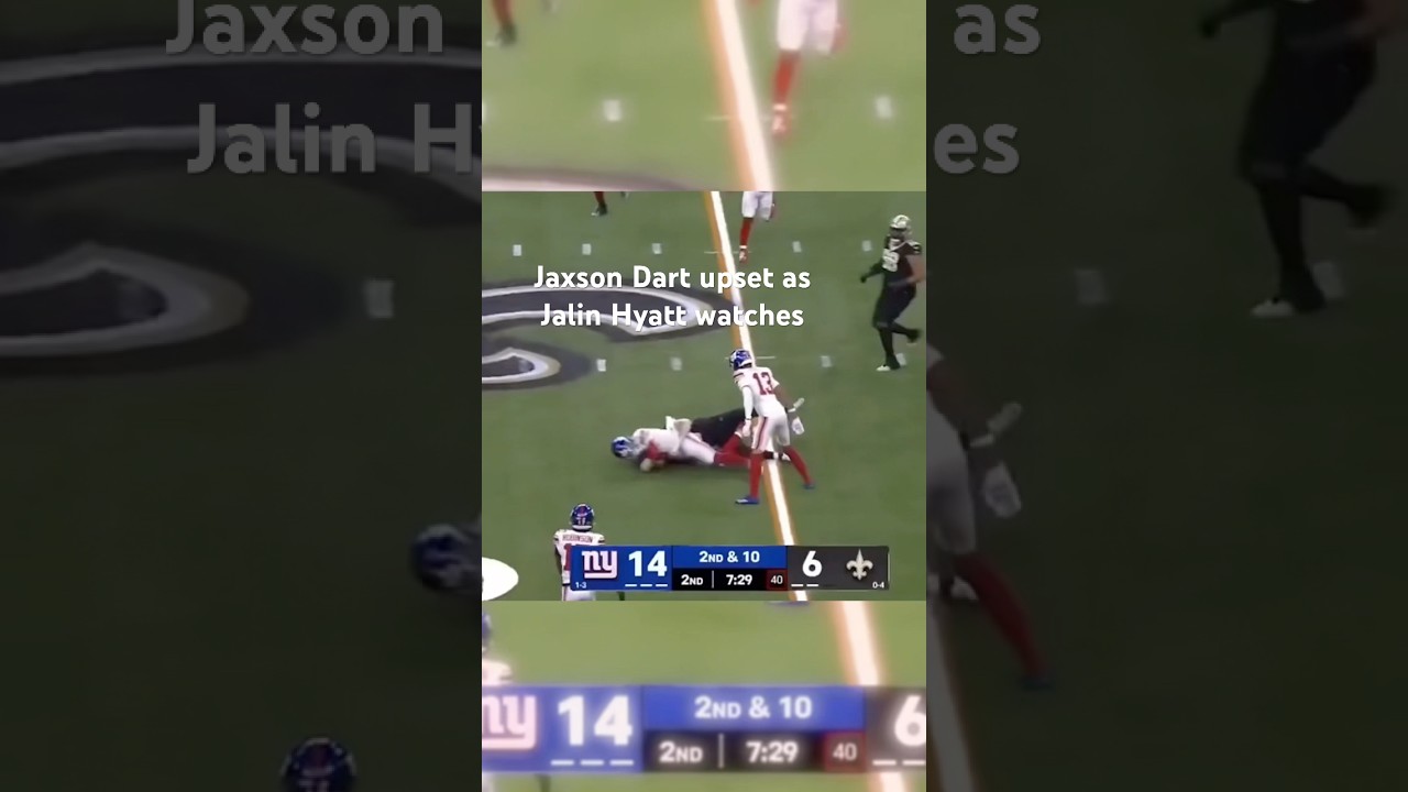 Jaxson Dart upset with Jalin Hyatt after watching instead of blocking #nygiants #jaxsondart #shorts
