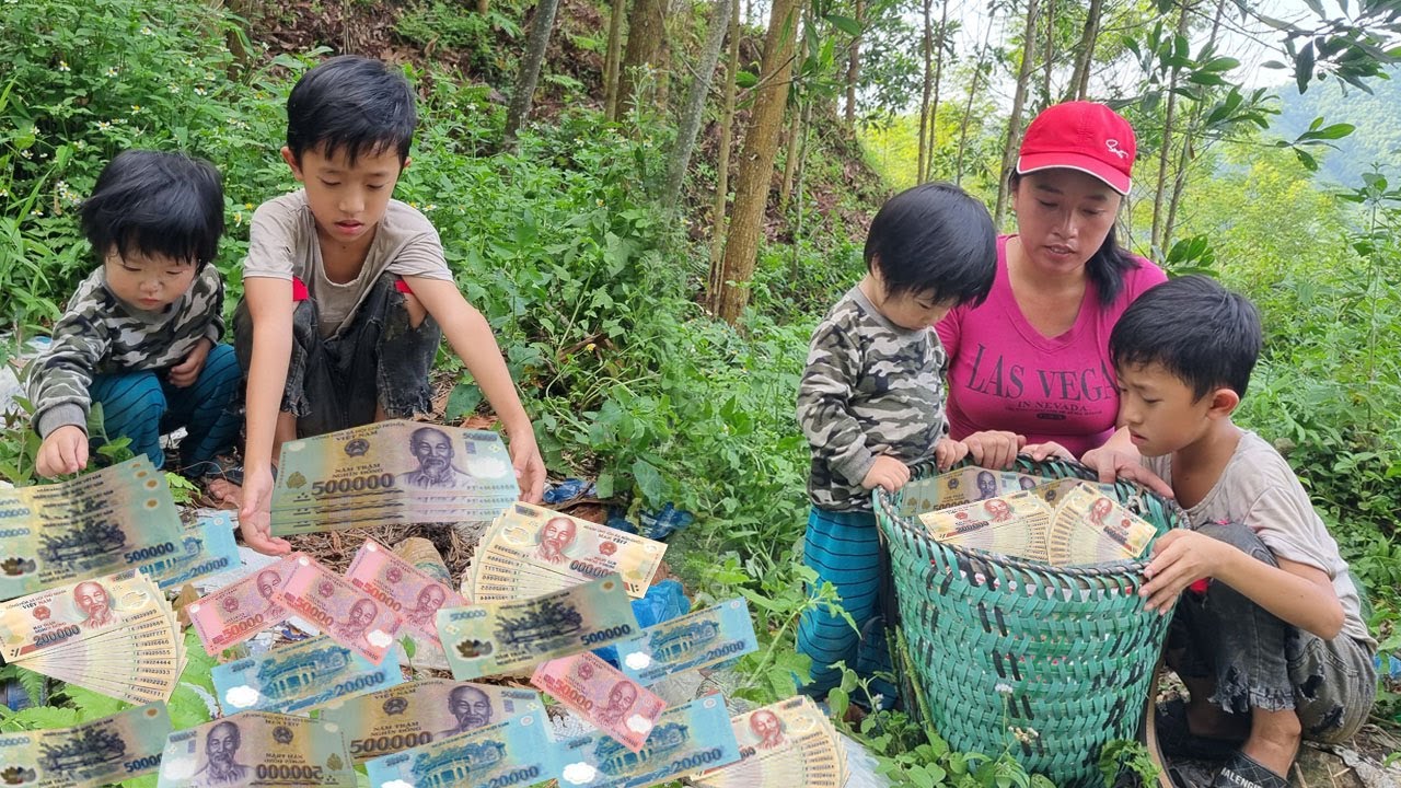 Full 90 days video of a woman harvesting produce for sale and two orphans