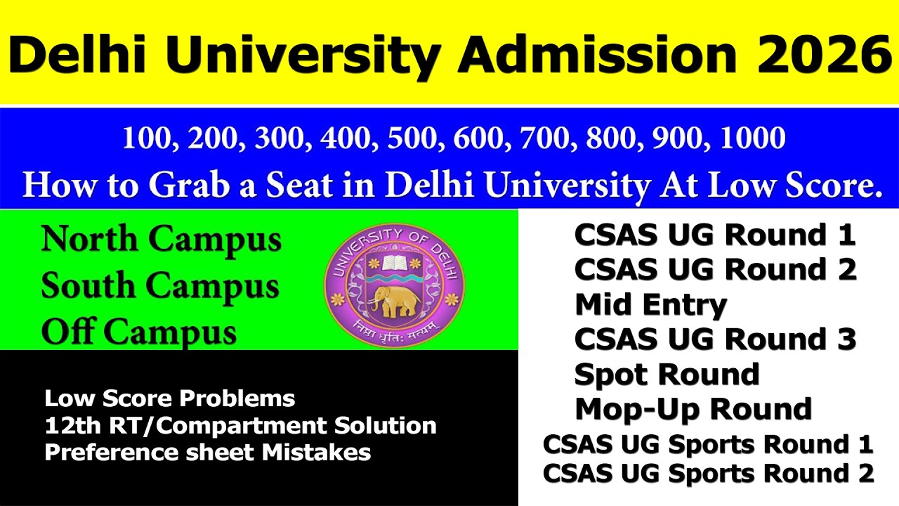 Delhi University Admission 2026 on Low Score | North, South & Off Campus | CSAS UG 2026 Cutoff CUET
