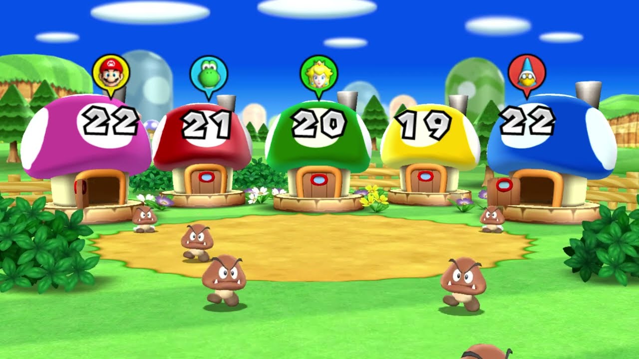 Mario Party 9 - Goomba Village - Yoshi vs Magikoopa vs Mario vs Peach - Step It Up (Master Cpu)