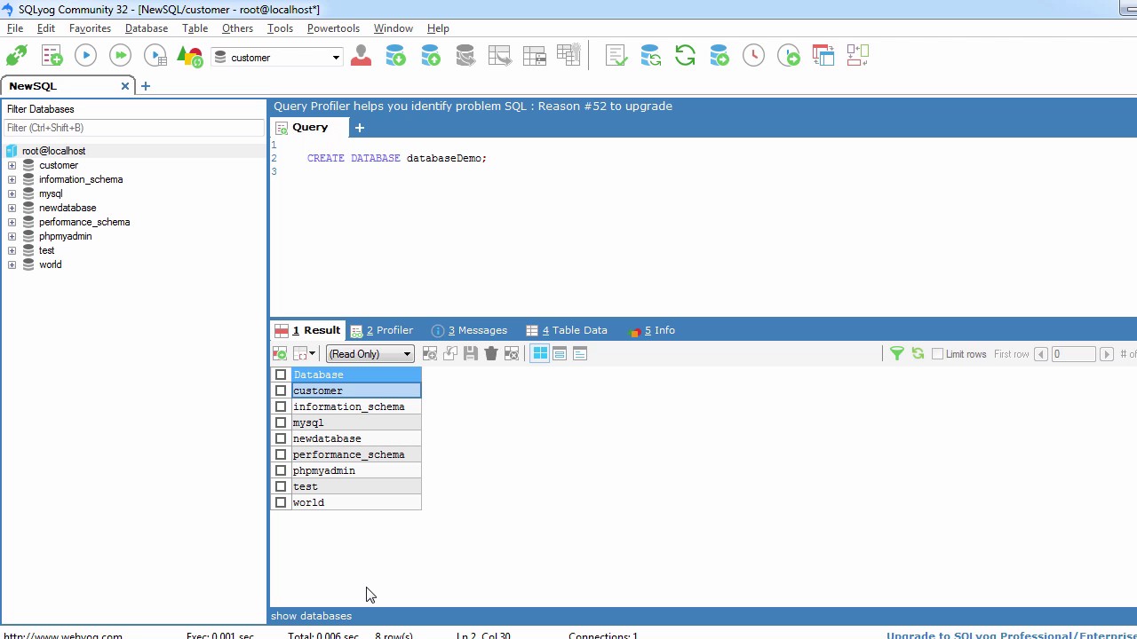 Creating database in MySql | create database in mysql using SqlYog
