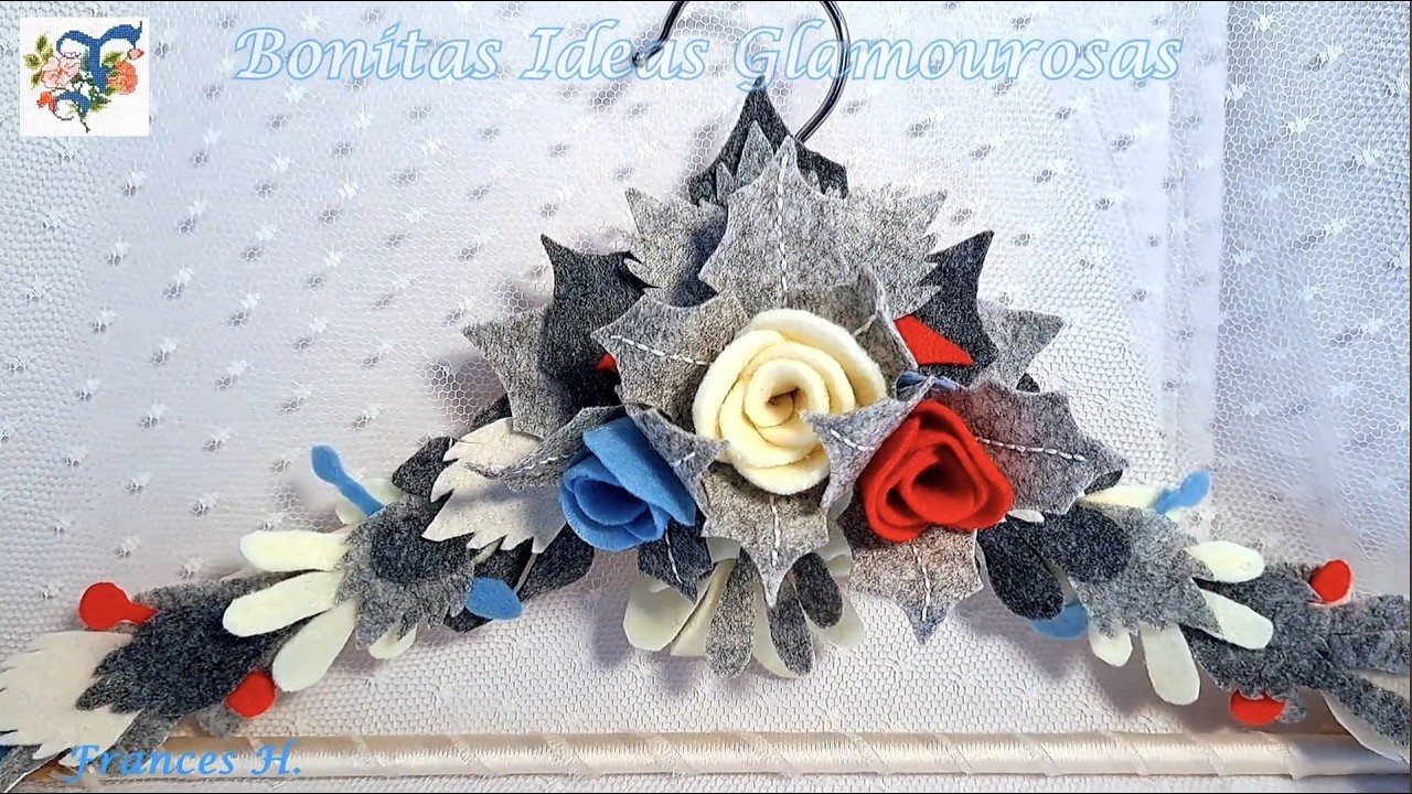 TUTORIAL PERCHA DECORADA CON FLORES Y HOJAS DE FIELTRO. NAVIDAD. CREACIÓN DE FRANCES H.🎄