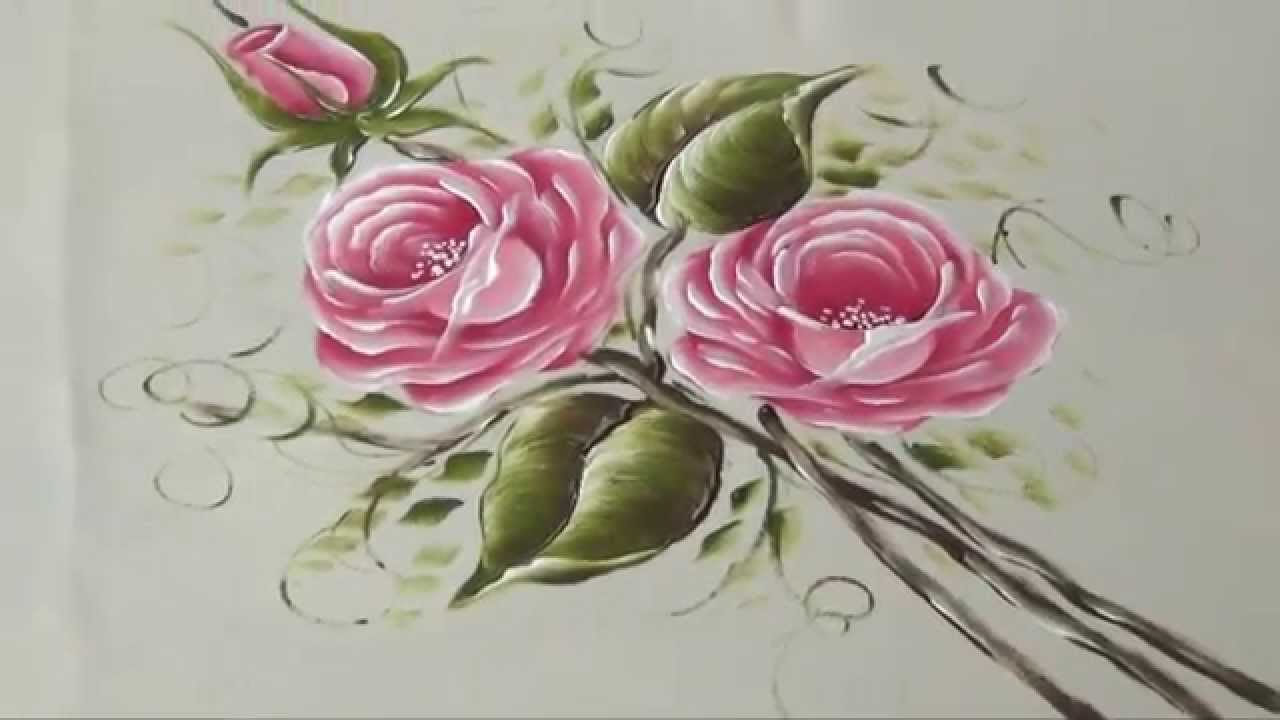 Como pintar Rosas rosadas en Tela (2/2)