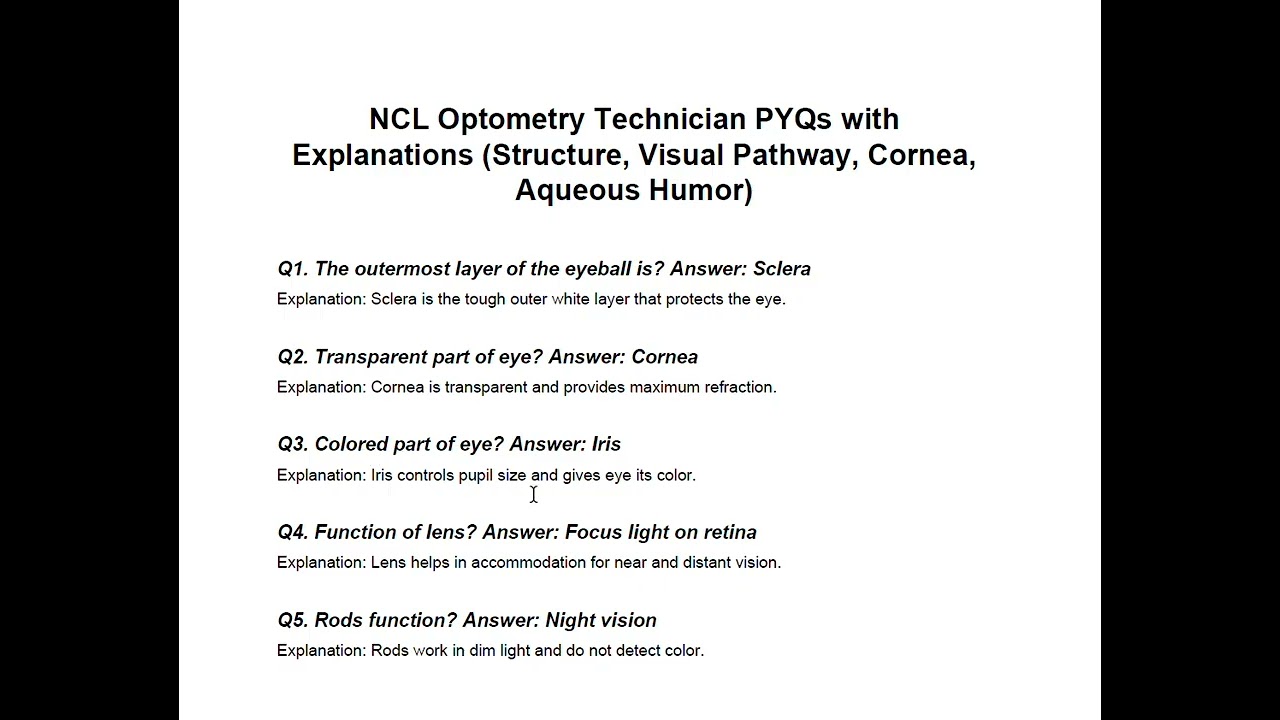 NCL OPTOMETRY TECHNICIAN  PYQ