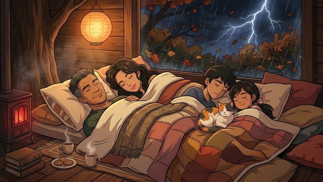 Sheltering from Autumn Rain in Our Forest Treehouse 🍂⛈️ | Cozy Cooking & Family Days | Anime ASMR