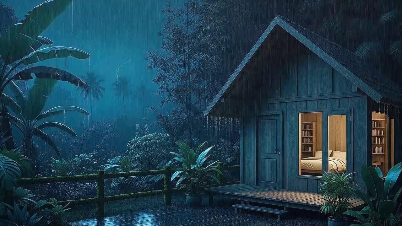 Heavy Rain and Deep Thunder Quiet Thoughts to Sleep in a Remote Jungle Cabin 🌧️
