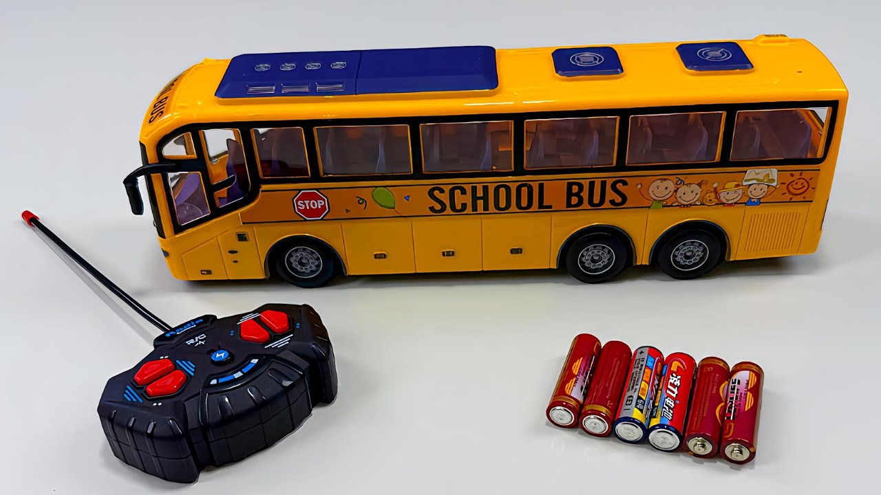 Unboxing transparent gear fire truck, remote control RC city bus, large police car, spray train