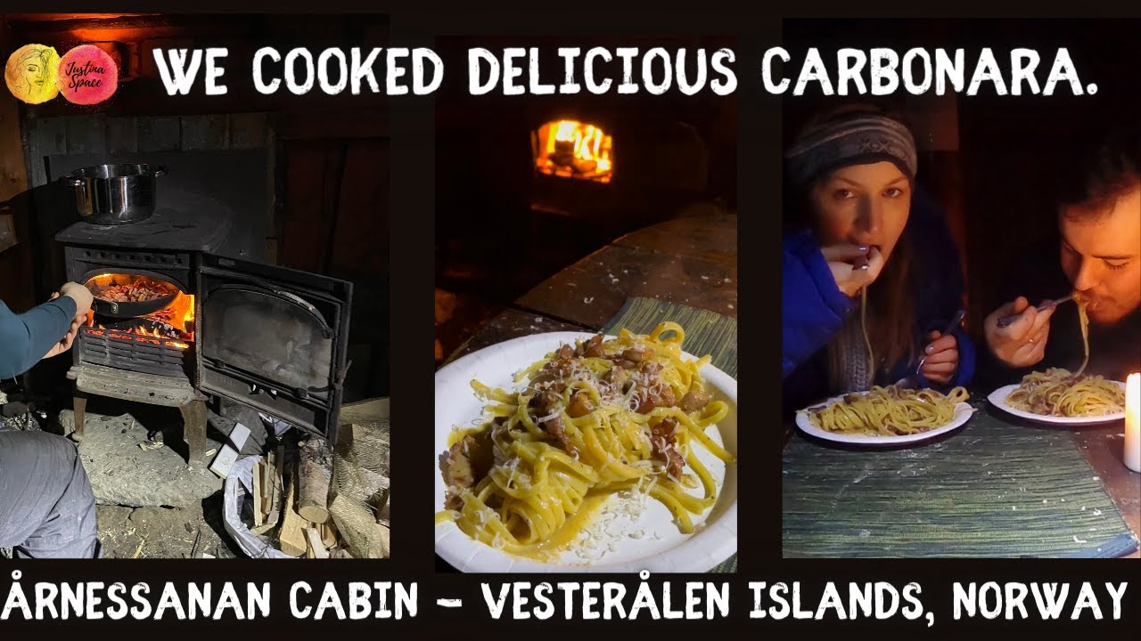 Cooking carbonara in Årnessanan cabin - Vesterålen, Norway.