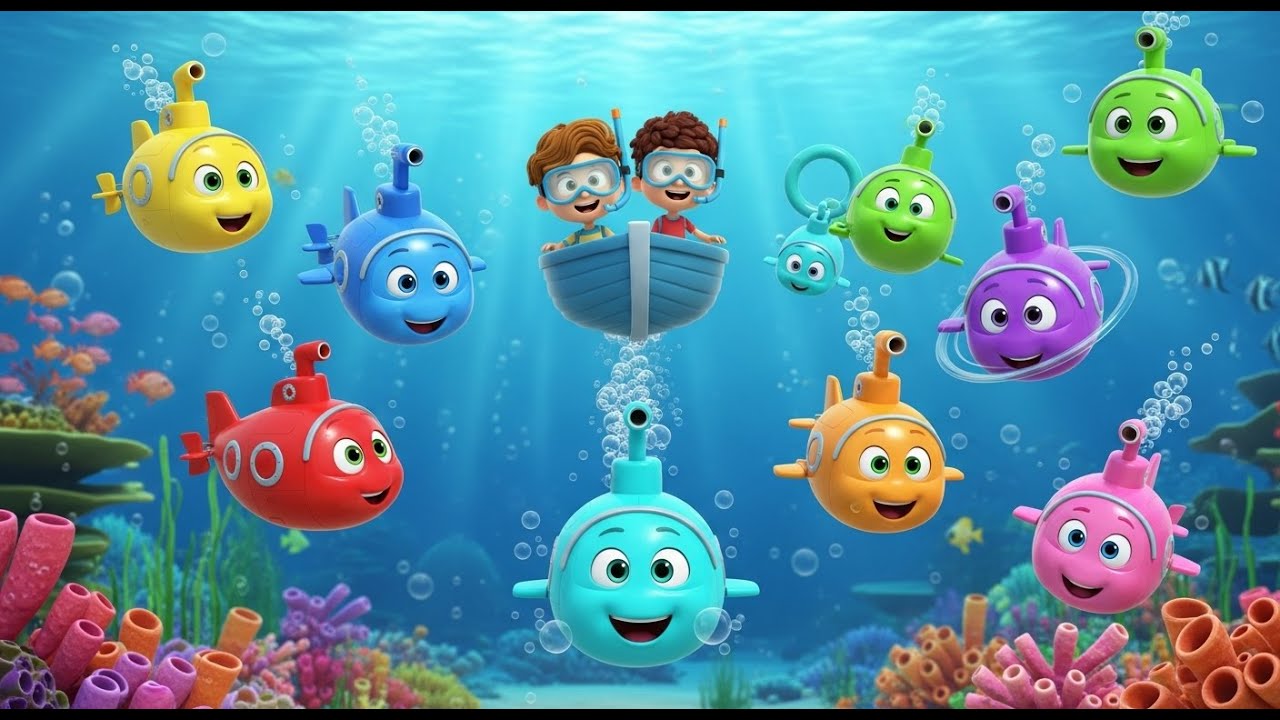 Ocho Pequeños Submarinos de Juguete Buceo | Canción del Mar y Colores