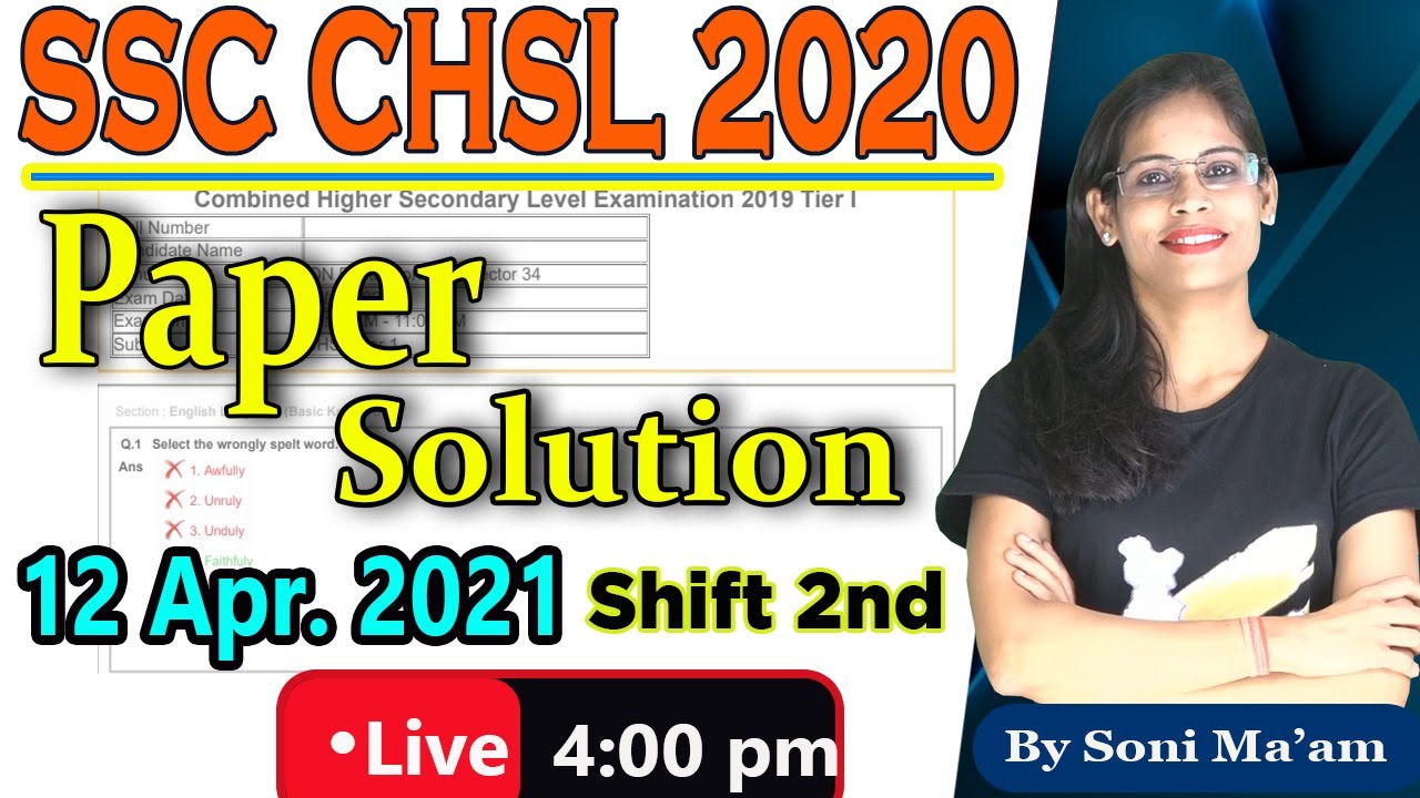 SSC CHSL 12 Apr 2021  shift 2nd | Paper Solution  ||  SSC CHSL 2021||  English With Soni Ma'am