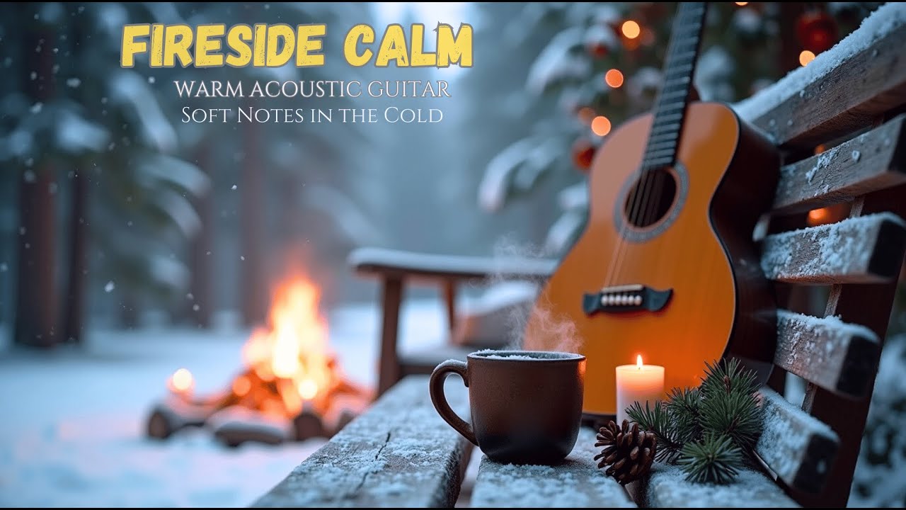 A Quiet Winter Evening by the Fire 🔥 Soft Acoustic Guitar as Snow Falls in Silence