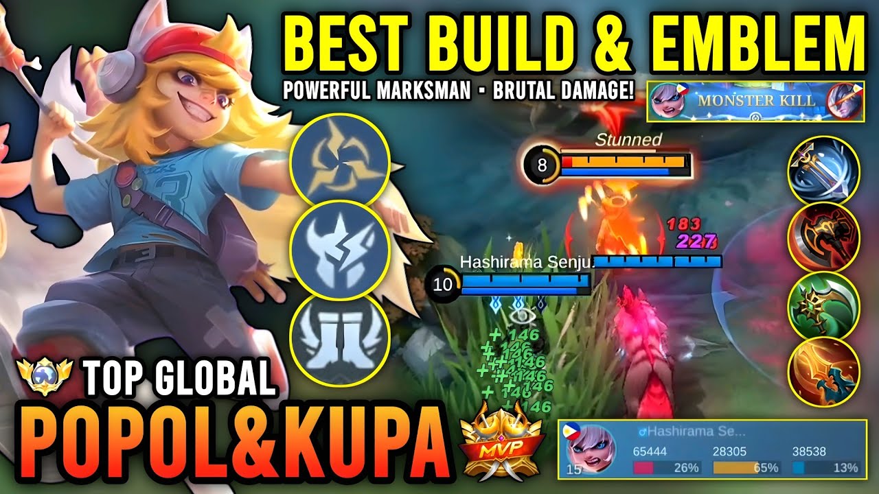 POWERFUL MARKSMAN!! POPOL & KUPA BEST BUILD & EMBLEM 2023 | TOP GLOBAL POPOL & KUPA GAMEPLAY - MLBB
