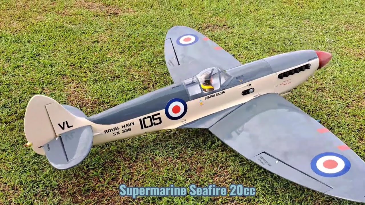 Supermarine Seafire 20cc Maiden Flight (engine stalled & crash)