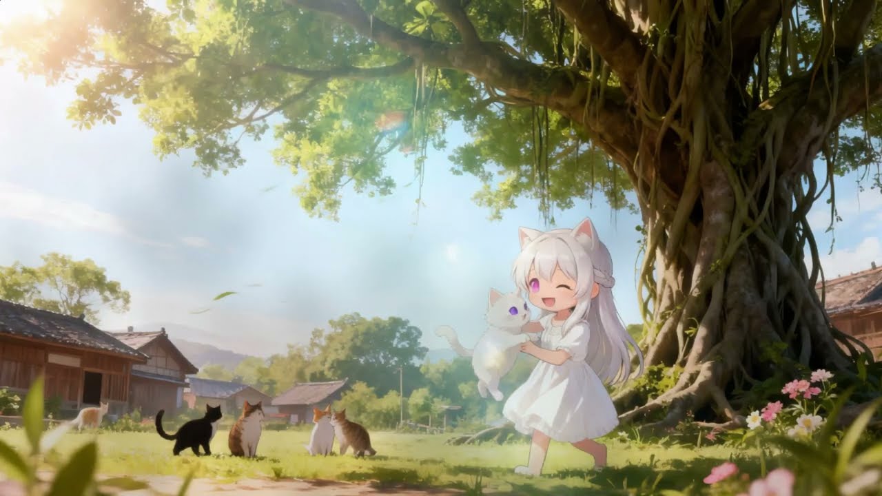Cozy Cat Village 🌿🐱 | Soft Morning Path for Focus, Coffee & Gentle Energy