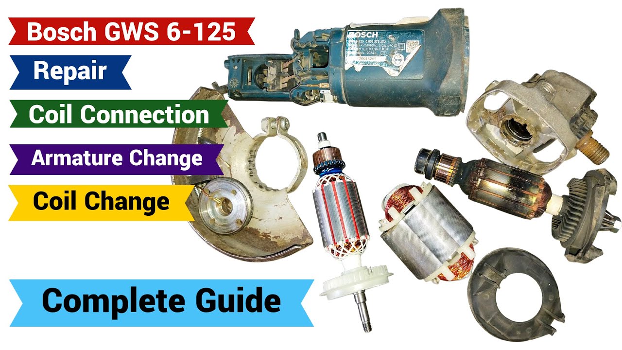 Bosch GWS 6-125 Angle Grinder Repair coil connection - Armature change #anglegrinder