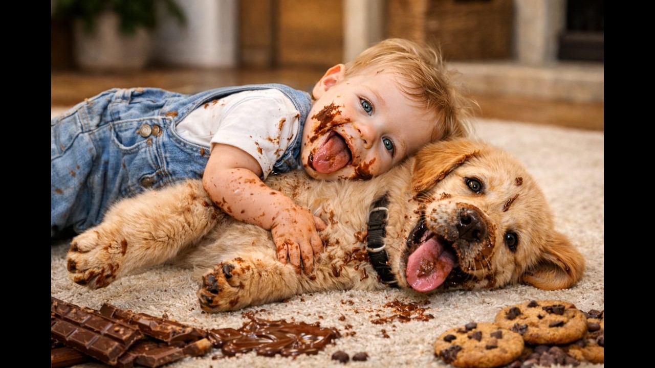 Baby & Puppy Rolling Together on Carpet 🐶👶 | Cutest Chocolate Mess Ever 😍🍫
