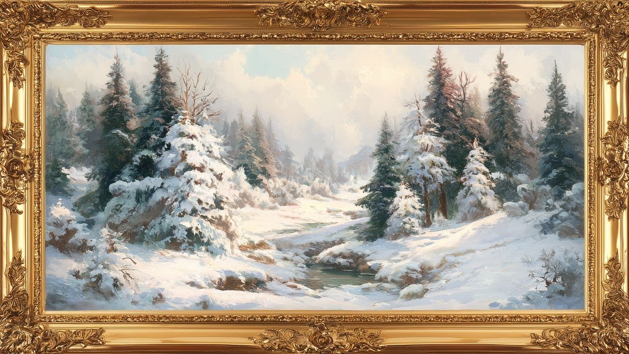 Vintage Winter Forest Christmas Art | 2 Hour Loop | Framed Art for TV Display