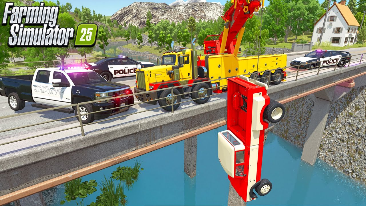 STOLEN TRUCK CHASED OFF BRIDGE | FARMING SIMULATOR 25