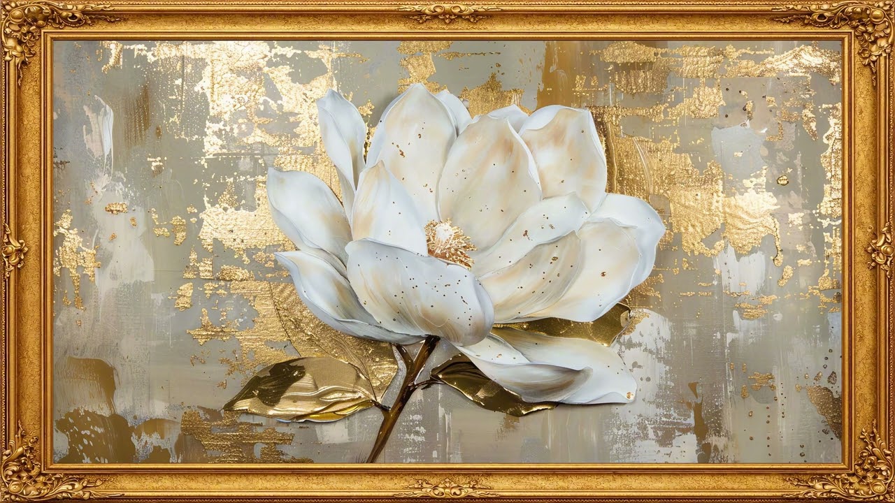 Vintage White Magnolia Oil Painting 4K | Luxury Gold Wall Art for Samsung The Frame TV