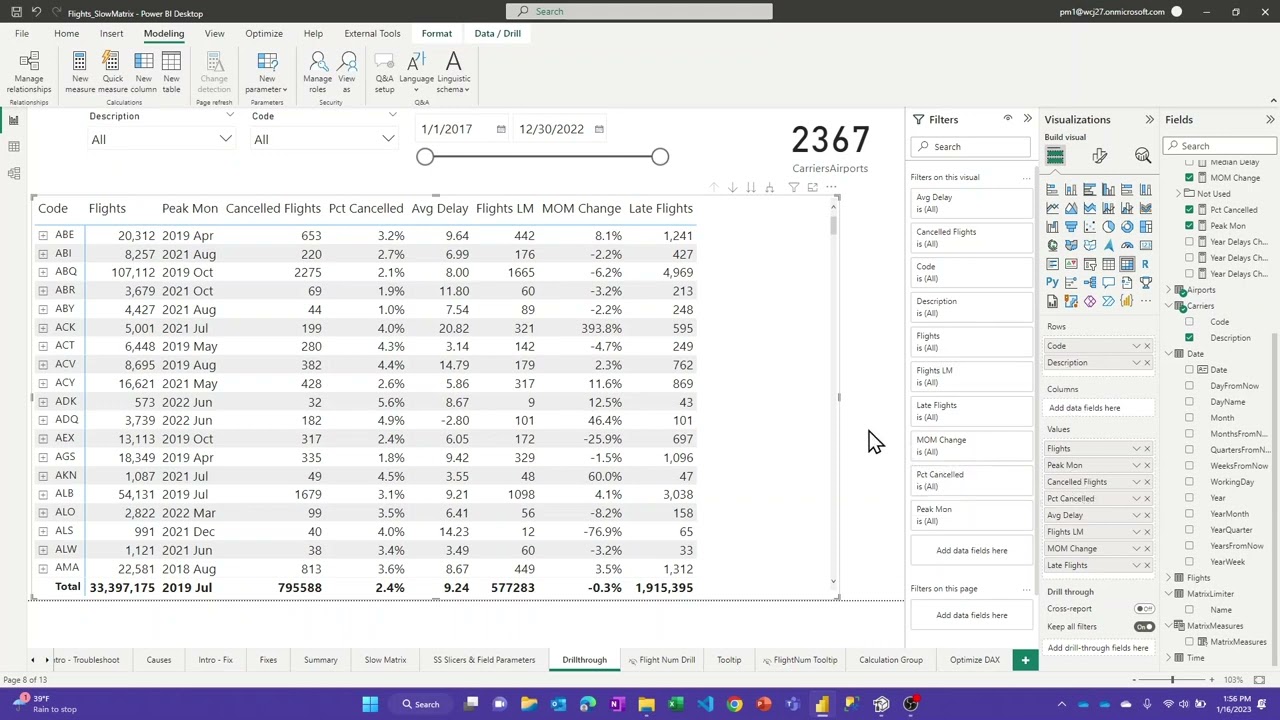 Как справиться с медленной работой визуализации матрицы в отчете Power BI
