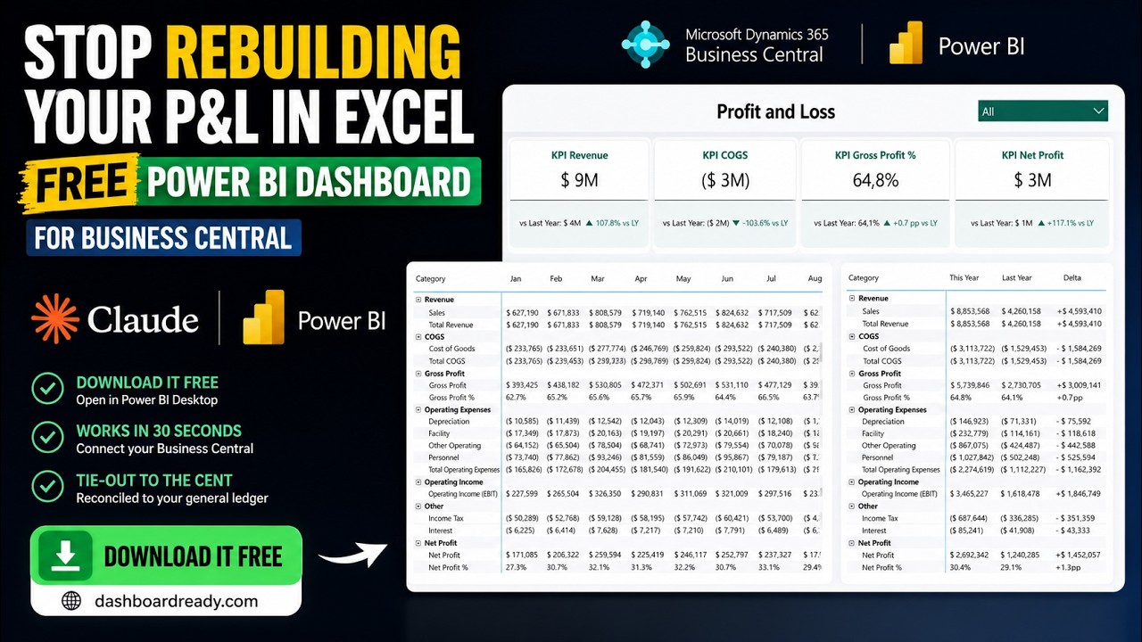 Stop Rebuilding Your P&L in Excel &mdash; Free Power BI Dashboard for Business Central